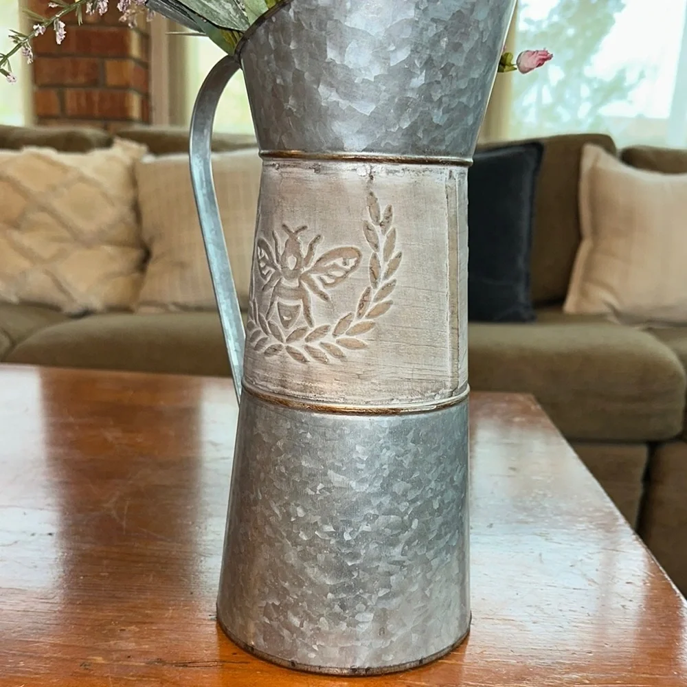 Rustic Metal Vase with beautiful artificial flowers